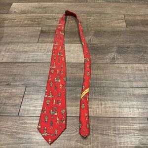 Salvatore Ferragamo Silk Tie Red Asian Scene Novelty Print Made in Italy